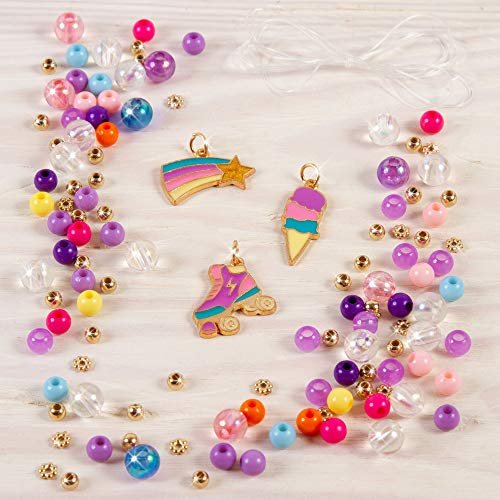 Make It Real: Rainbow Dream Jewelry Kit - Create 3 Unique Charm Bracelets &  A Ring, 123 Pieces, Includes Play Tray, All-in-One, DIY Colorful Bead