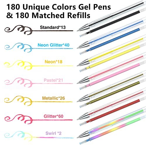 Gel Pens for Adult Coloring Books, Glitter Neon Gel Pens Set Include 60  Colors Gel Marker Pens, 60 Matching Color Refills