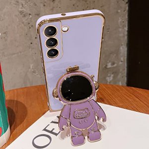 Astronaut Hidden Stand Case Cover for Samsung Galaxy S22 Ultra, Cute 6D  Plating Astronaut Phone Case Folding Bracket with Astronaut Key Chain  (Green