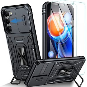 Oterkin for S23 Plus Case,Samsung Galaxy S23 Plus Case with[360 Adjustable Kickstand][2 x 9H Tempered Screen Protector] Black