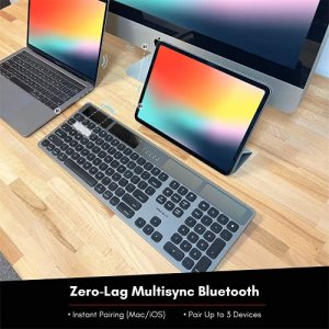 Macally Bluetooth Wireless Solar Keyboard for Mac (Upgraded) - Multi Device Apple Keyboard via Any Light Source or Wire - Mac Bluetooth Keyboard for 