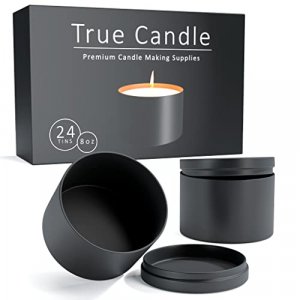 True Candle - 24X Premium Matte Black Candle Tins 8 Oz, Colored Inside