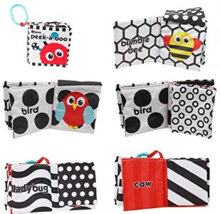 Sassy Peek-a-Boo Activity Book with Attachable Link for On-The-Go Travel | Black & White | for Ages Newborn and Up