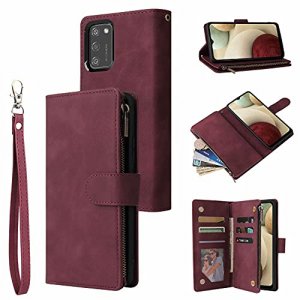 LBYZCASE Phone Case for Galaxy A02S,Samsung A02s Wallet Case,Luxury Folio Flip Leather Cover[Zipper Pocket][Wrist Strap][Kickstand] for Samsung Galax