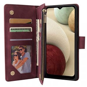 LBYZCASE Phone Case for Galaxy A02S,Samsung A02s Wallet Case,Luxury Folio Flip Leather Cover[Zipper Pocket][Wrist Strap][Kickstand] for Samsung Galax