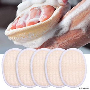 Loofah Pads (Pack of 5) - Exfoliating Scrubbing Sponges - Soft Cotton Material - Essential Skin Care Product - for Shower/Bath - Fibrous Texture - Pe