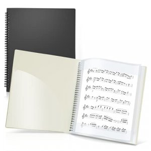CRANBURY Sheet Music Folder 8.5x11 - Dual Use Music Holder (Black), Store Inside 24 Protective Sleeves or Write on Exposed Pages Outside Sleeves, 8.5