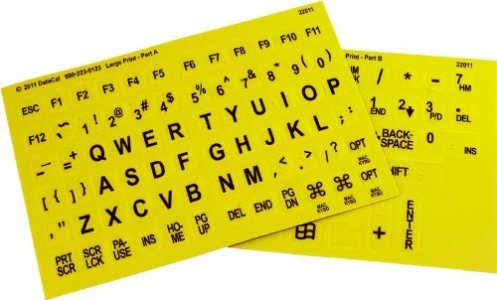 Braille and Large Print English Letters Computer Keyboard Stickers - Overlays - Labels for The Blind and Visually Impaired (Black Letters on Yellow B