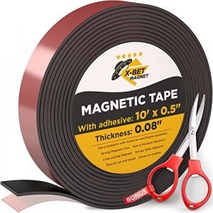 Flexible Magnetic Tape - 1/2 Inch x 10 Feet Magnetic Strip with Strong Self Adhesive - Ideal Magnetic Roll Tape for DIY and Craft Projects - Sticky M