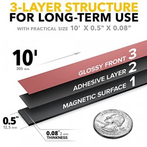 Flexible Magnetic Tape - 1/2 Inch x 10 Feet Magnetic Strip with Strong Self Adhesive - Ideal Magnetic Roll Tape for DIY and Craft Projects - Sticky M