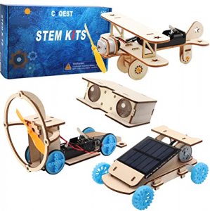 DIY Wooden Science Experiment Model Kit Solar Power Car,Electric Motor Biplane Glider,Toy Binoculars and Wind Power Car,STEM Educational Building Pro