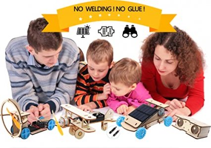 DIY Wooden Science Experiment Model Kit Solar Power Car,Electric Motor Biplane Glider,Toy Binoculars and Wind Power Car,STEM Educational Building Pro