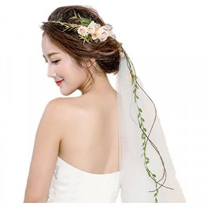 BUUEERR Flower Wreath Headband Crown Floral Garland Boho for Festival Wedding with Veil, Medium
