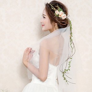 BUUEERR Flower Wreath Headband Crown Floral Garland Boho for Festival Wedding with Veil, Medium