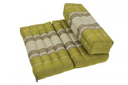 GABUR Kapok Dreams; Foldable Meditation Cushion, 100% Kapok Zafu/Zabuton, Thai Design Bamboo Green, Orange & Brown, 25.5