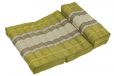 GABUR Kapok Dreams; Foldable Meditation Cushion, 100% Kapok Zafu/Zabuton, Thai Design Bamboo Green, Orange & Brown, 25.5