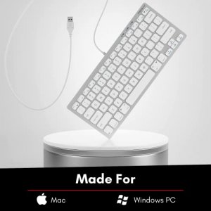 Macally Small Wired Keyboard for Mac and Windows - 78 Scissor Switch Keys Compatible Apple Keyboard - USB Mini Keyboard That Saves Space and Looks Gr