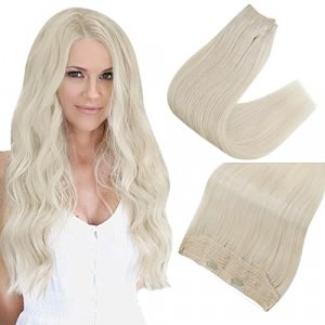 [Classic] Easyouth Invisible Wire Hair Extensions, Human Hair Fish Line Hair Extensions #60 Platinum Blonde Secret Wire Extensions Layered Fishing Li