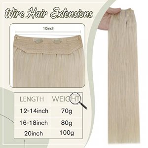[Classic] Easyouth Invisible Wire Hair Extensions, Human Hair Fish Line Hair Extensions #60 Platinum Blonde Secret Wire Extensions Layered Fishing Li