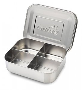 LunchBots Medium Quad Snack Container - Divided Stainless Steel Food Container - Four Sections for Finger Foods On the Go - Eco-Friendly, Dishwasher