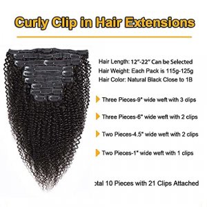 VTAOZI Curly Clip in Hair Extensions Human Hair for Black Women Brazilian 100% Unprocessed Virgin Human Hair Extensions 10Pcs 120G/Set Natural Color 