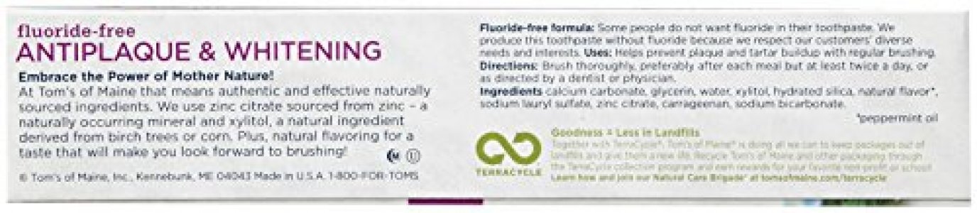 Tom's of Maine, Fluoride Free Antiplaque & Whitening Toothpaste - Peppermint, 5.5 Ounce