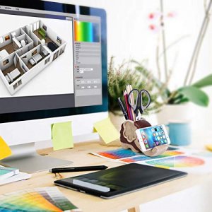 Pen Pencil Holder with Phone Stand, Coolbros Resin elephant Shaped Pen Container Cell Phone Stand Carving Brush Scissor Holder Desk Organizer Decorat