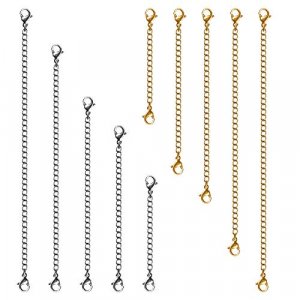 Necklace Extenders, 10Pcs Stainless Steel Gold Silver Necklace Bracelet Anklet Extension Chains with Lobster Clasps and Closures for Jewelry Making