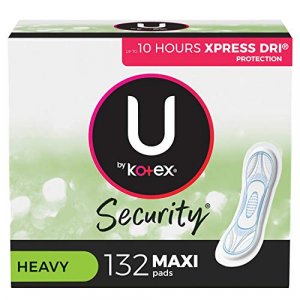 U by Kotex Security Maxi Feminine Pads, Heavy Absorbency, Unscented, 132 Count (3 Packs of 44) (Packaging May Vary)