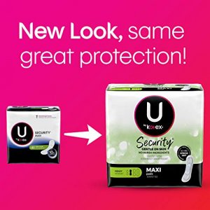 U by Kotex Security Maxi Feminine Pads, Heavy Absorbency, Unscented, 132 Count (3 Packs of 44) (Packaging May Vary)
