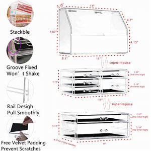 Cq acrylic Cosmetic Display Cases With LId Dustproof Waterproof for Bathroom Countertop Stackable Clear Makeup Organizer and Storage With 7 Drawers,S