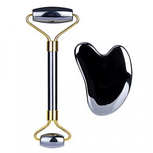 HOTACE Face Jade Roller Gua Sha Set Facial Beauty Roller Skin Care Tools Terahertz Energy Stone Massager for Face, Eyes, Neck, Finger Set