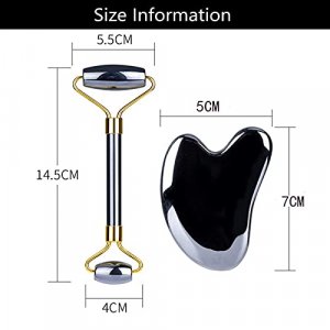 HOTACE Face Jade Roller Gua Sha Set Facial Beauty Roller Skin Care Tools Terahertz Energy Stone Massager for Face, Eyes, Neck, Finger Set