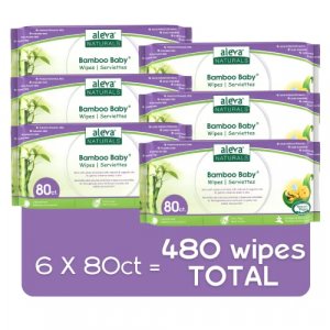 Aleva Naturals Bamboo Baby Wipes | Perfect for Sensitive Skin | Extra Strong and Ultra Soft | Natural and Organic Ingredients | Certified Vegan | 6 p