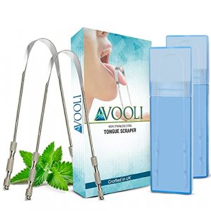 AVOOLI Metal Tongue Scraper with Case, Pack of 2 - Stainless Steel Tounge Scraper Cleaner for Bad Breath Remover, Tongue Cleaner for Adults, Metal To