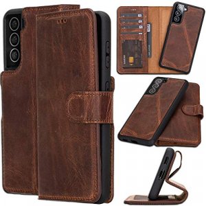 Bayelon Samsung Galaxy S21 Case, Full Grain Leather Phone Wallet, Detachable Phone Case Wallet, Magnetic Flip Phone Cover, RFID, Samsung Galaxy S21 C