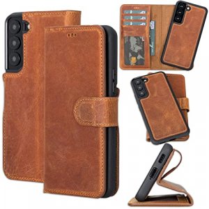 Bayelon Samsung Galaxy S22 Case, Full Grain Leather Phone Wallet, Detachable Samsung S22 Case with Kickstand, Magnetic Flip Phone Cover, Samsung Gala
