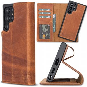 Bayelon Samsung Galaxy S22 Ultra Case, Full Grain Leather Phone Wallet, Detachable Phone Case Wallet, Magnetic Flip Phone Cover, Samsung Galaxy S22 U