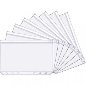 A6 Size 6 Holes Binder Pockets Plastic Binder Zipper Folders Waterproof 6 Holes Zipper Loose Leaf Bags for Documents Notebooks Cards (30 Packs)