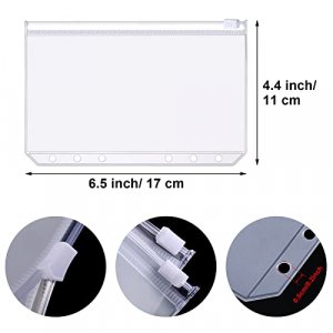A6 Size 6 Holes Binder Pockets Plastic Binder Zipper Folders Waterproof 6 Holes Zipper Loose Leaf Bags for Documents Notebooks Cards (30 Packs)