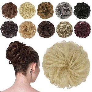 FESHFEN Messy Bun Hair Piece Hair Bun Scrunchies Synthetic Wavy Curly Chignon Ponytail Hair Extensions Thick Updo Hairpieces for Women Girls Kids 1PC