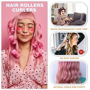 Hair Rollers for Short Hair, 12Pcs Small Rollers Hair Curlers for Short Medium Long Fine Thin Hair Self Grip No Heat 3 Sizes(12pcs,Rose Red)