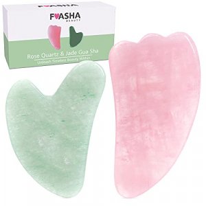 Gua Sha Facial Tools FUASHA - Premium 2-in-1 Jade & Rose Quartz Gua Sha Set - Lymphatic Drainage Scraping Massage Stone - Guasha Tool For Face - Faci