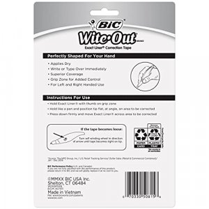 BIC Wite-Out Brand Exact Liner Correction Tape, 19.8 Feet, 4-Count Pack of white Correction Tape, Fast, Clean and Easy to Use Tear-Resistant Tape Off