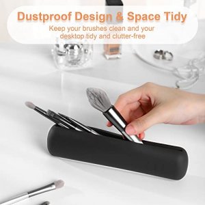 FERYES Travel Makeup Brush Holder, Silicon Trendy and Portable Cosmetic Face Brushes Holder, Soft and Sleek Makeup Tools Organizer for Travel- Black