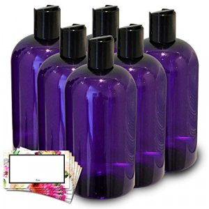 Baire Bottles 16 oz Empty Plastic Bottles with Squeeze Top for Shampoo Bottles, Lotion Bottle, Hand Sanitizer, 6 Pack, Waterproof Labels, PET, BPA Fr