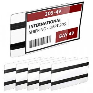 Pack of 25 - Pallet Rack Sign Holder with Two Magnetic Strips, Vinyl Pouch Label Holder with Side Opening, Rack & Shelf Card Holders, Size 3-1/2