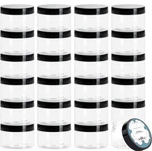 Qeirudu 4 oz Plastic Jars with Lids, 24 Pack Empty Clear Round Plastic Containers with Lids and Labels, Refillable Body Butter Containers for Cosmeti