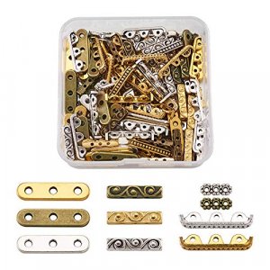 Fashewelry 150Pcs Tibetan Mixed 3-Hole Rectangle Spacer Bar Metal Beads 10.5-24mm Multilayer Multi-Strand Charm Links for Jewelry Bracelet Making