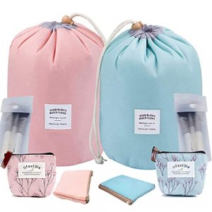 Cosmetic Bag for Women Portable Makeup Organizer Bag Large Drawstring Makeup Bags Multifunctional Cosmetic Travel Bag Foldable Waterproof Barrel Toil